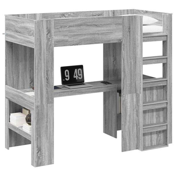 vidaXL Cadre de lit superpos&eacute; avec bureau Gris Sonoma 80 x 200 cm