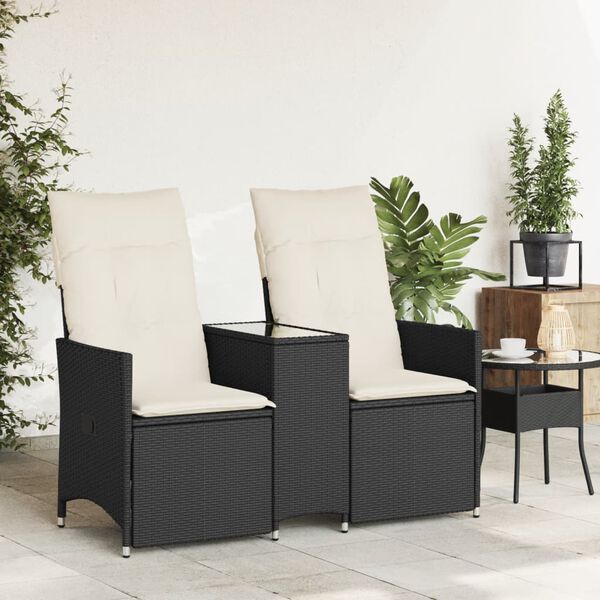vidaXL Canap&eacute; de jardin inclinable 2 places avec table noir poly rotin
