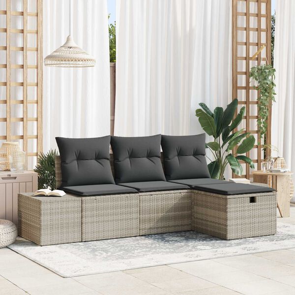 vidaXL Ensemble de canap&eacute; de jardin 4 pcs Gris clair Poly rotin