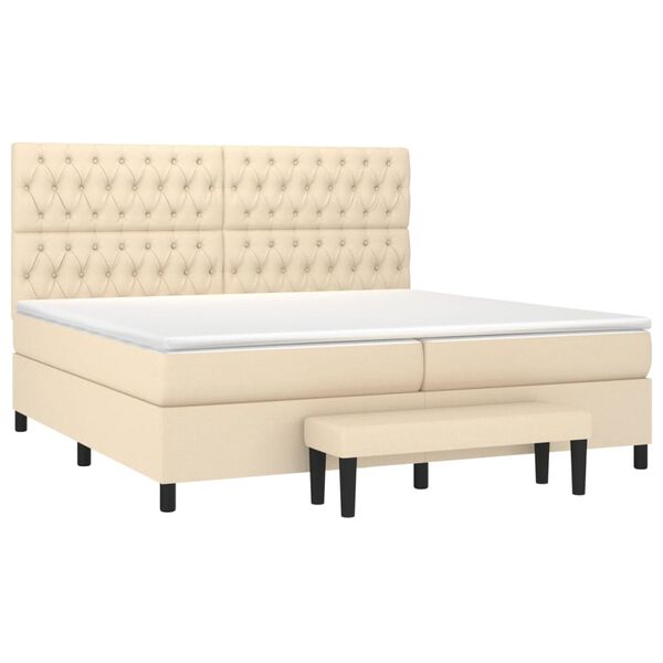 vidaXL Sommier &agrave; lattes de lit avec matelas Cr&egrave;me 200x200 cm Tissu