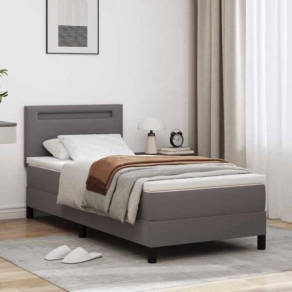 vidaXL Lit &agrave; ressorts avec matelas Gris 90 x 200 cm Simili cuir