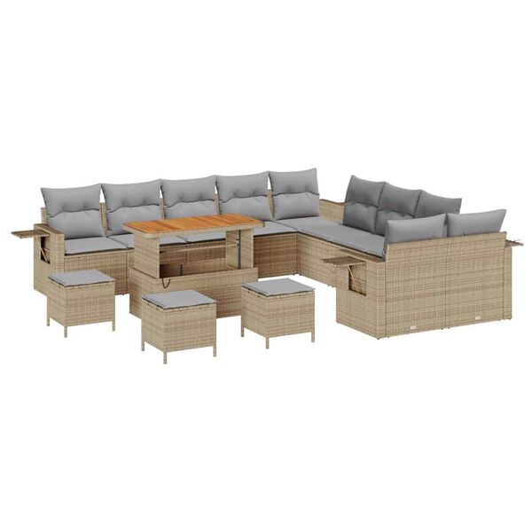 vidaXL Ensemble de canap&eacute; de jardin 14 pcs Beige polyrotin
