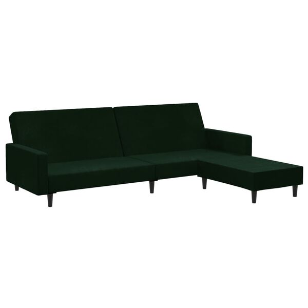 vidaXL Canap&eacute;-lit &agrave; 2 places avec repose-pied Vert fonc&eacute; Velours