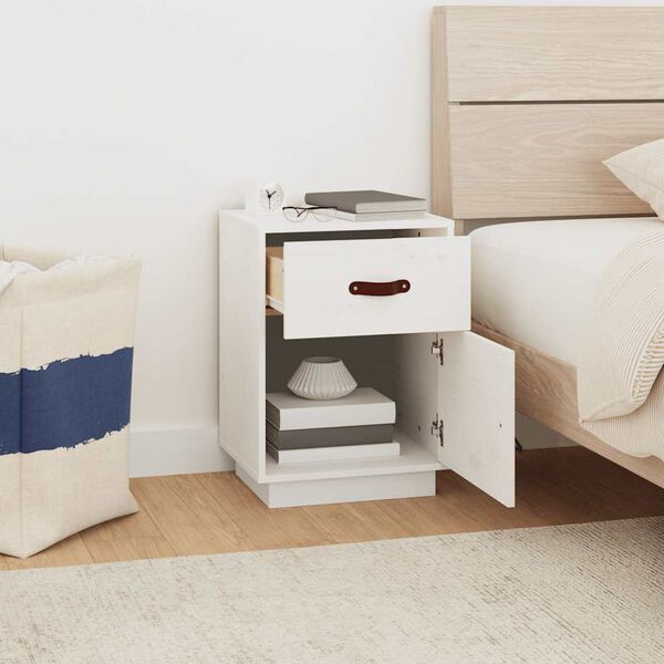 vidaXL Table de chevet Blanc 40x34x55 cm Bois de pin solide