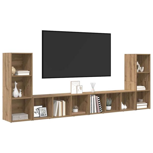 vidaXL Ensemble meuble TV 4 pcs Ch&ecirc;ne artisanal 37 x 35 x 107,5 cm