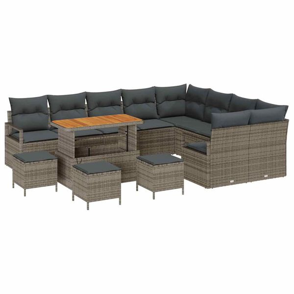 vidaXL Ensemble de canap&eacute; de jardin avec coussin 13 pcs Gris