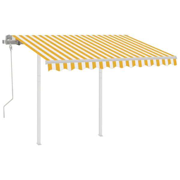 vidaXL Auvent manuel r&eacute;tractable avec poteaux 3x2,5 m Jaune et blanc