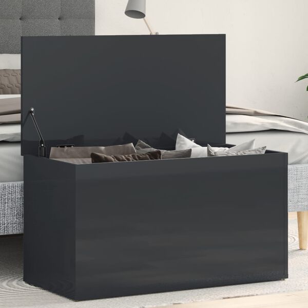 vidaXL Coffre de rangement Gris brillant 84x42x46 cm Bois d'ing&eacute;nierie