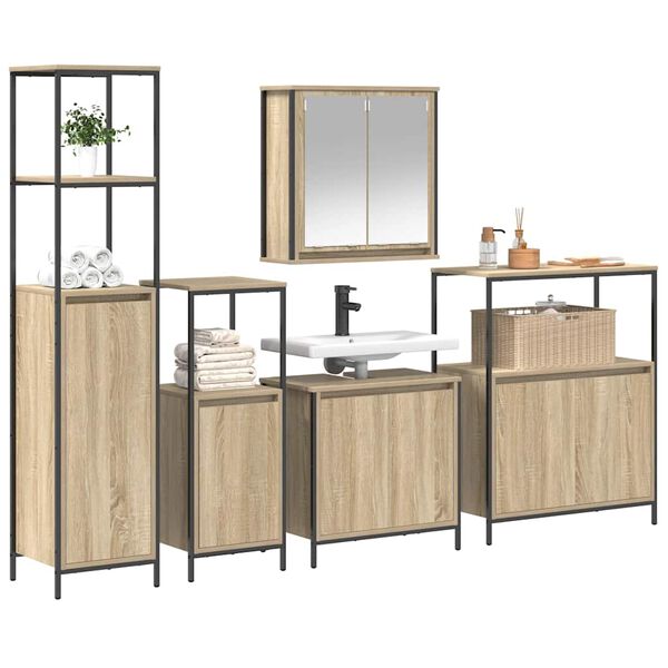 vidaXL Ensemble de mobilier de salle de bain 5 pcs Bois d'ing&eacute;nierie