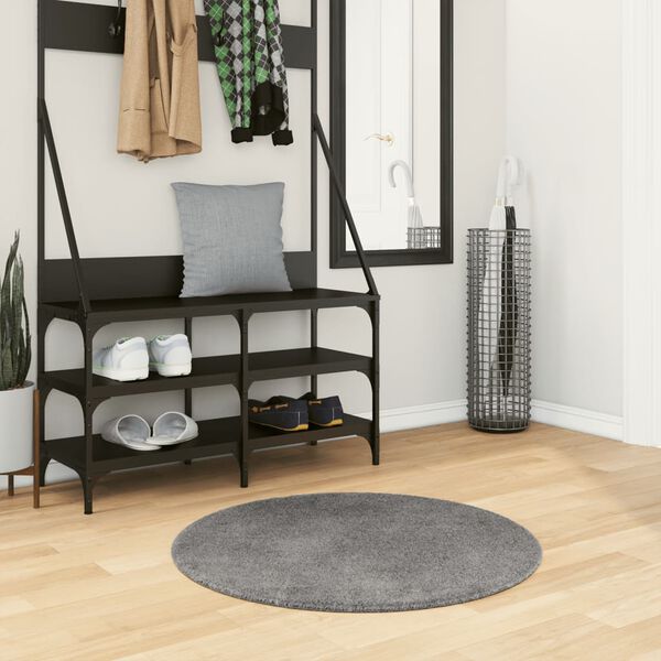 vidaXL Tapis HUARTE &agrave; poils courts doux et lavable anthracite &Oslash; 80 cm