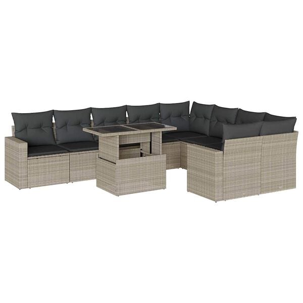 vidaXL Salon de jardin avec coussins 10 pcs gris clair r&eacute;sine tress&eacute;e