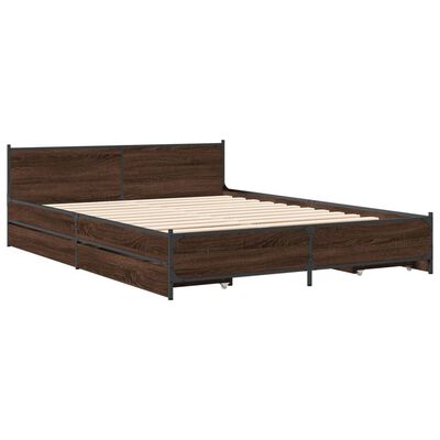 vidaXL Cadre de lit avec tiroirs sans matelas chêne marron 135x190 cm