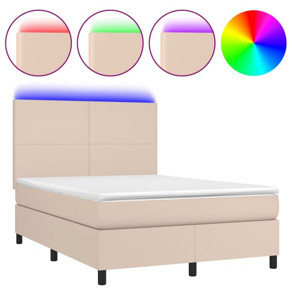 vidaXL Sommier &agrave; lattes de lit avec matelas LED Cappuccino 140x190 cm