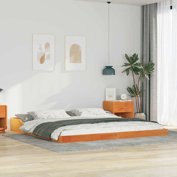 vidaXL Cadre de lit Brun cire 180 x 210 cm Pin massif