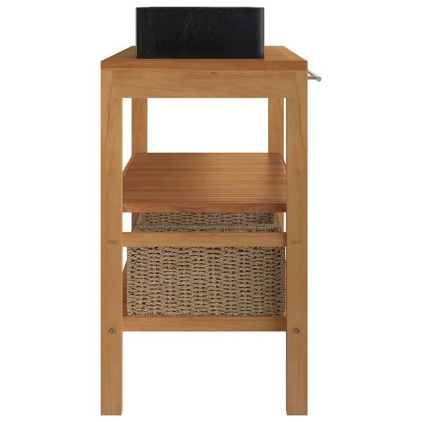 vidaXL Armoire de toilette Teck solide avec lavabos en marbre Noir