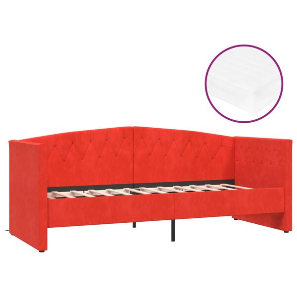 vidaXL Lit avec matelas et USB Rouge bordeaux Velours 90x200 cm