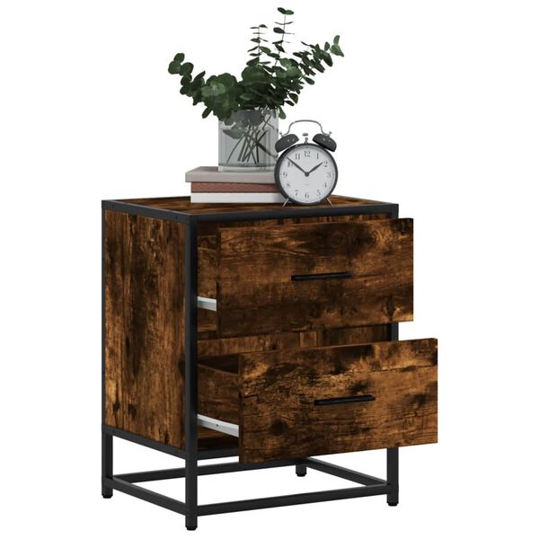 vidaXL Table de chevet ch&ecirc;ne fum&eacute; 40x31x50 cm bois d'ing&eacute;nierie