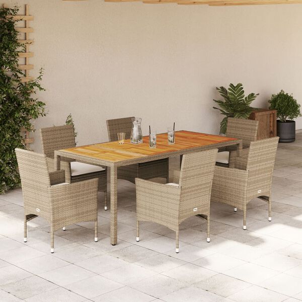 vidaXL Ensemble &agrave; manger de jardin et coussins 7pcs beige rotin acacia