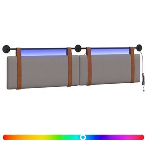 vidaXL T&ecirc;te de lit suspendue Avec lumi&egrave;re LED Taupe PU antique