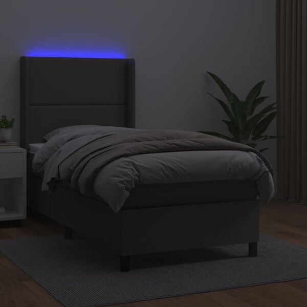 vidaXL Sommier &agrave; lattes de lit matelas LED Gris 90x190 cm Similicuir