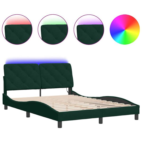 vidaXL Cadre de lit avec LED sans matelas vert fonc&eacute; 140x190 cm velours