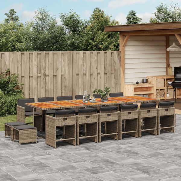vidaXL Ensemble &agrave; manger de jardin 17 pcs et coussins r&eacute;sine tress&eacute;e