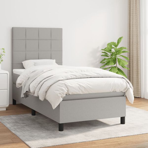 vidaXL Sommier &agrave; lattes de lit et matelas Gris clair 90x190 cm Tissu