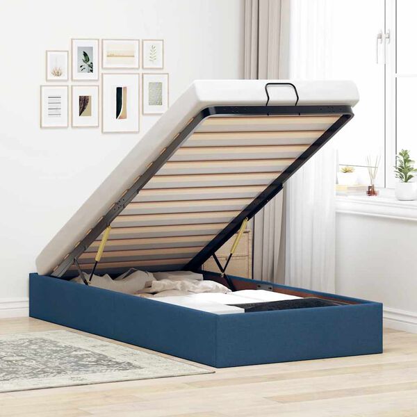 vidaXL Cadre de lit ottoman sans matelas bleu 100x200 cm tissu