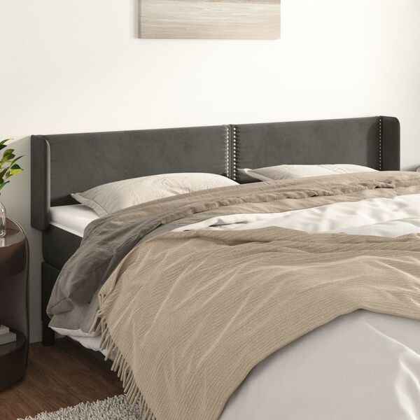 vidaXL T&ecirc;te de lit avec oreilles Gris fonc&eacute; 203x16x78/88 cm Velours