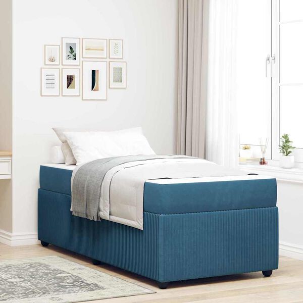 vidaXL Cadre de lit avec matelas Bleu 90 x 190 cm tissu