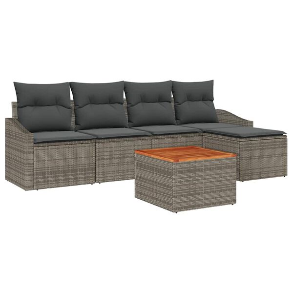 vidaXL Ensemble de canap&eacute; de jardin avec coussin 6 pcs Gris polyrotin
