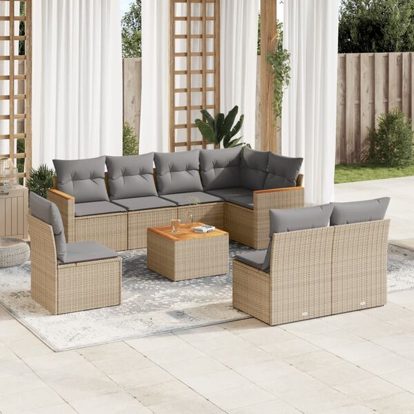 vidaXL Salon de jardin avec coussins 9 pcs beige r&eacute;sine tress&eacute;e