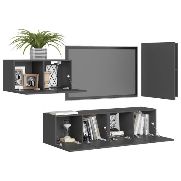 vidaXL Ensemble de meuble TV 4 pcs Gris Bois d&rsquo;ing&eacute;nierie