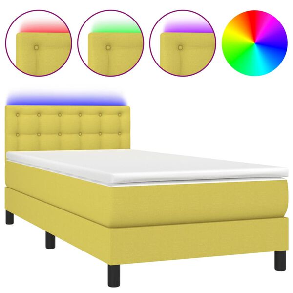 vidaXL Sommier &agrave; lattes de lit avec matelas et LED Vert 90x200cm Tissu