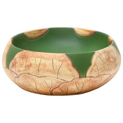 vidaXL Vasque à poser vert et marron ovale 59x40x15 cm céramique