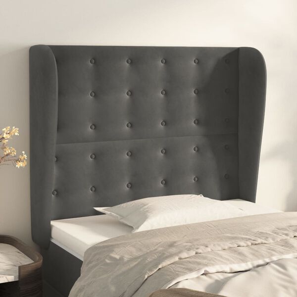 vidaXL T&ecirc;te de lit avec oreilles Gris fonc&eacute; 103x23x118/128 cm Velours