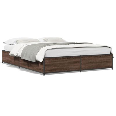 vidaXL Cadre de lit chêne marron 135x190 cm bois d'ingénierie et métal