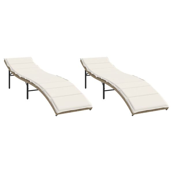 vidaXL Chaises longues lot de 2 avec coussins beige résine tressée