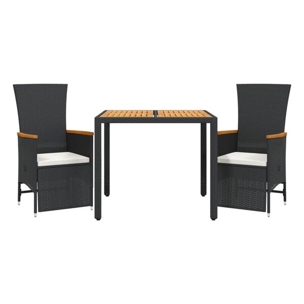 vidaXL Ensemble &agrave; manger de jardin avec coussins 3 pcs Noir