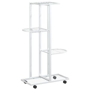 vidaXL Jardini&egrave;re &agrave; 4 niveaux avec roues 44x23x80 cm Blanc Fer