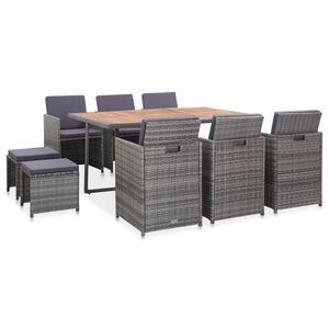 vidaXL Salon de jardin 11 pcs R&eacute;sine tress&eacute;e bois d'acacia Anthracite
