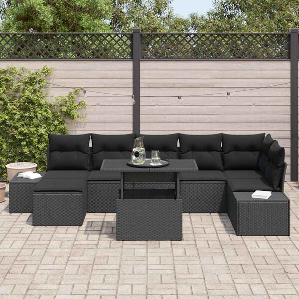 vidaXL Ensemble de canap&eacute; de jardin avec coussin 8 pcs Noir