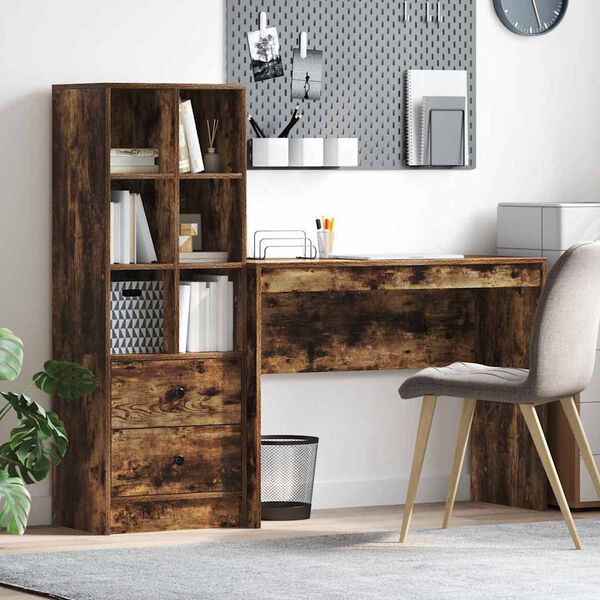 vidaXL Bureau avec tiroir 2 pcs Ch&ecirc;ne fum&eacute;