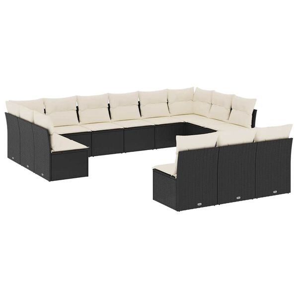 vidaXL Salon de jardin avec coussins 13 pcs noir r&eacute;sine tress&eacute;e
