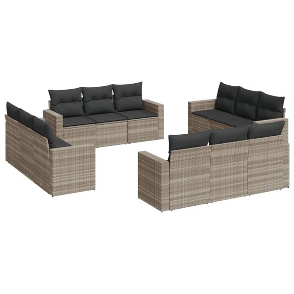 vidaXL Salon de jardin avec coussins 12 pcs gris clair r&eacute;sine tress&eacute;e