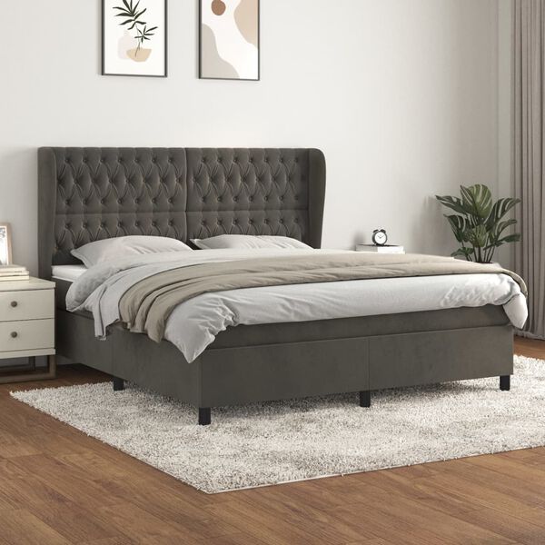 vidaXL Sommier &agrave; lattes de lit et matelas Gris fonc&eacute; 180x200cm Velours
