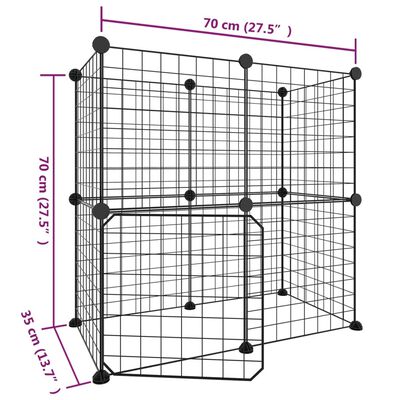 vidaXL Cage animaux de compagnie à 12 panneaux et porte Noir 35x35 cm