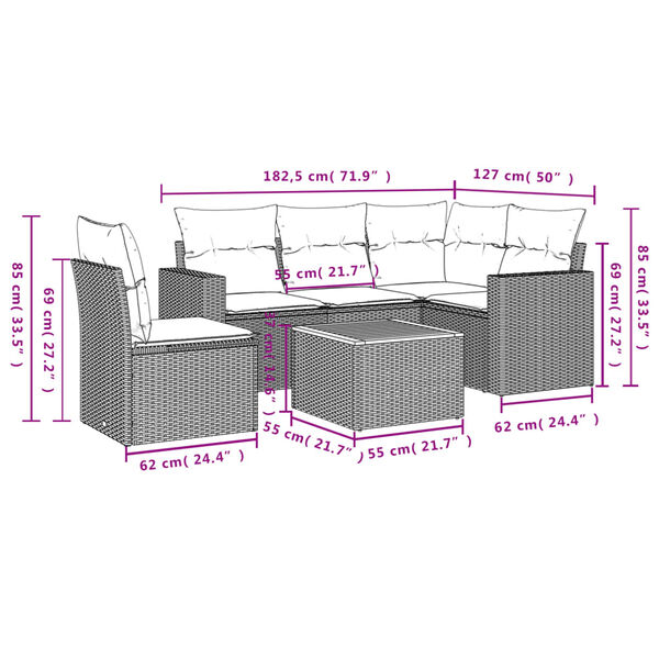 vidaXL Salon de jardin avec coussins 6 pcs beige r&eacute;sine tress&eacute;e