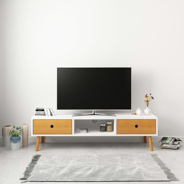 vidaXL Meuble TV blanc 120x35x35 cm bois de pin massif