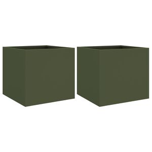 vidaXL Jardini&egrave;res 2 pcs vert olive 32x30x29 cm acier